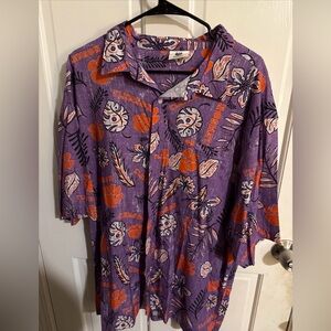Clemson Purple Floral Short-Sleeve Button Shirt